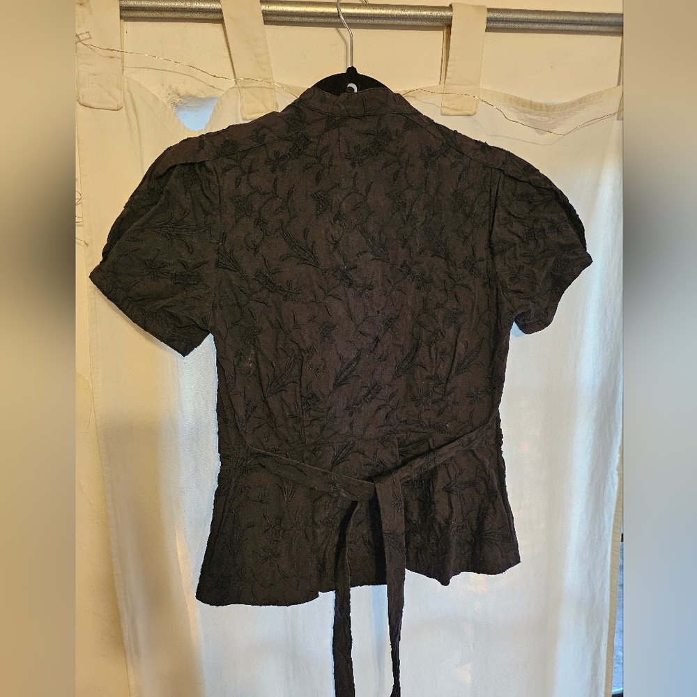 BCBGMaxAzria embroidered top with button detailing and tie - Picture 3 of 5